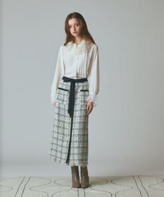 GRACE CONTINENTAL トリミングツイードスカート ホワイト