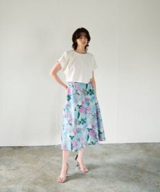 GRACE CONTINENTAL フルーツ刺繍フレアスカート ブルー