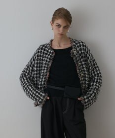 GRACE CONTINENTAL ツイードニットショートカーディガン ブラック