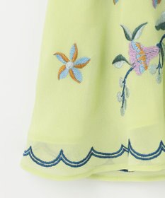 フラワー装飾パフスリーブクロップドトップ JACQUARD FLOWER PATTERN SHEER BLOUSE