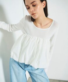 GRACE CONTINENTAL タフタケープ付ニットトップ ホワイト