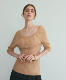 GRACE CONTINENTAL リブニットトップ キャメル
