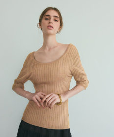 GRACE CONTINENTAL リブニットトップ キャメル