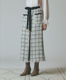 GRACE CONTINENTAL トリミングツイードスカート