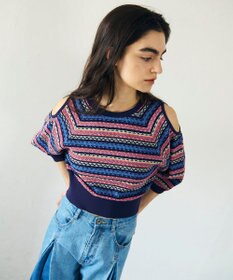 GRACE CONTINENTAL ボーダーパフニットトップ