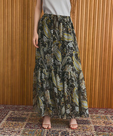 GRACE CONTINENTAL ラメストライププリントスカート ブラウン