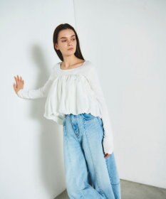 GRACE CONTINENTAL タフタケープ付ニットトップ