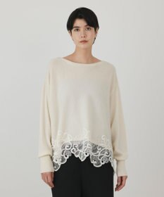 GRACE CONTINENTAL ヘムレースニットトップ ホワイト