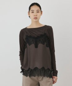 GRACE CONTINENTAL レースサテンキャミソール カーキ