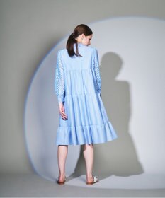 シャツカラーティアードワンピース, サックス, 38