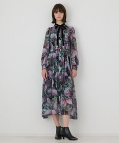 GRACE CONTINENTAL ローズプリントフレアワンピース ブラック
