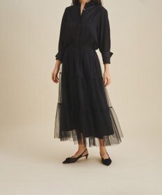 GRACE CONTINENTAL ブラックタフタオーバースカート