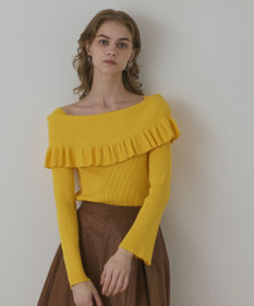 GRACE CONTINENTAL オフショルフリルニットトップ イエロー