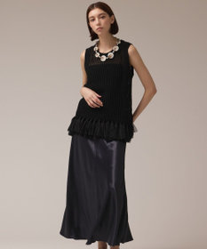 GRACE CONTINENTAL サテンバイアススカート ネイビー