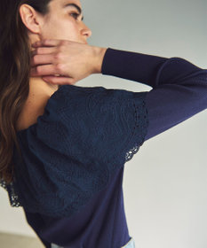 GRACE CONTINENTAL カットワークリブニットトップ