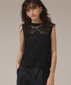 GRACE CONTINENTAL サークルレースノースリーブトップ ブラック