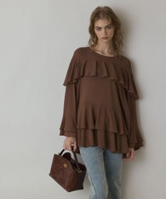 GRACE CONTINENTAL シフォンフリルブラウス ブラウン