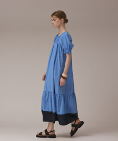 GRACE CONTINENTAL ギャザーロングワンピース ブルー