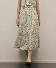 GRACE CONTINENTAL シアーフラワープリントジャガードフレアスカート