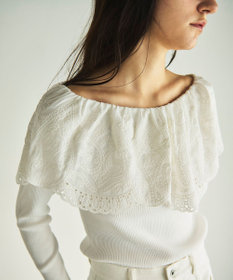 GRACE CONTINENTAL カットワークリブニットトップ