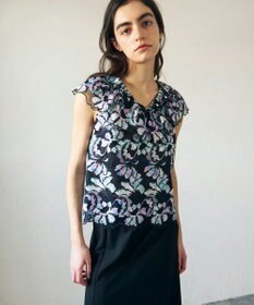 GRACE CONTINENTAL フラワー刺繍プリントトップ ブラック