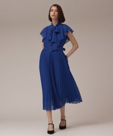 GRACE CONTINENTAL ボウタイプリーツドレス ブルー