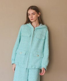 GRACE CONTINENTAL ツイードフーディーコート