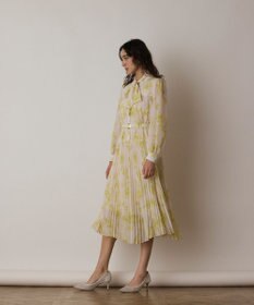【KAREN MILLEN】フラワープリント  プリーツ長袖 マキシドレス ETRO フラワープリント マキシスカート ブルー