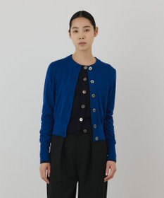 GRACE CONTINENTAL バイカラーウールニットカーディガン ブルー