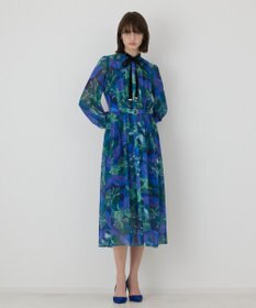 GRACE CONTINENTAL ローズプリントフレアワンピース ブルー