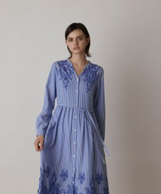 GRACE CONTINENTAL ストライプ刺繍ワンピース