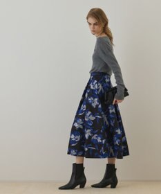 GRACE CONTINENTAL ラメフラワージャガードスカート ブルー