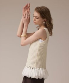 GRACE CONTINENTAL チュールフリンジニットトップ