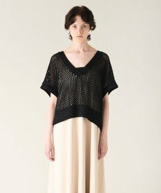 GRACE CONTINENTAL メッシュVネックニットトップ