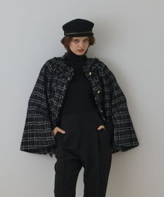 GRACE CONTINENTAL フレアスリーブツイードジャケット ブラック