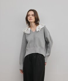 GRACE CONTINENTAL レースカラーニットトップ