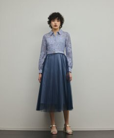 GRACE CONTINENTAL コードレースプリーツワンピース ブルー