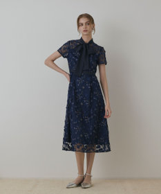 GRACE CONTINENTAL フラワ-フレアドレス ネイビー