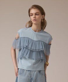 GRACE CONTINENTAL プリーツチュールカットトップ ブルー