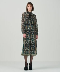 GRACE CONTINENTAL ハイネックボウタイプリントワンピース ブラック