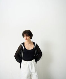 GRACE CONTINENTAL メッシュラインニットフーディ