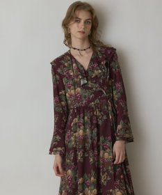 GRACE CONTINENTAL ボタニカルベリープリントワンピース ボルドー