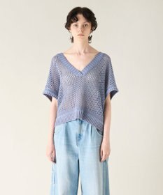 GRACE CONTINENTAL メッシュVネックニットトップ
