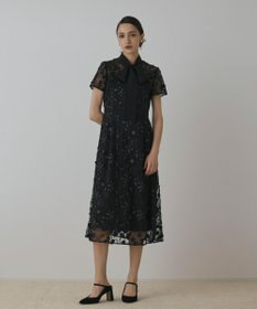 GRACE CONTINENTAL フラワ－フレアドレス ブラック