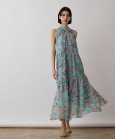 GRACE CONTINENTAL リゾートプリントティアードワンピース グリーン