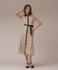GRACE CONTINENTAL チュールフラワー刺繍ワンピース ベージュ
