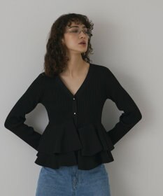 GRACE CONTINENTAL ペプラムニットカーディガン ブラック