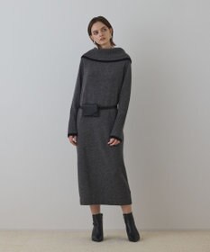 GRACE CONTINENTAL バイカラーオフショルニットワンピース グレー