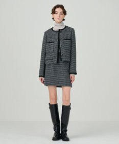 GRACE CONTINENTAL シャギーチェックミニスカート グレー