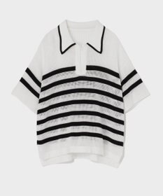 GRACE CONTINENTAL ワッフルボーダートップ